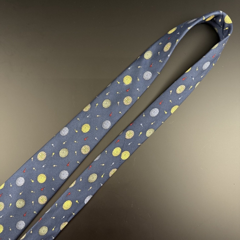 Chanel Silk Tie Blue Golf Ball Tee Pattern CC Logo France Authentic Luxury - Picture 7 of 12